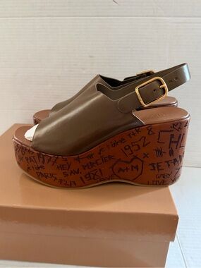 Chloe Women’s Maxime Wedge‎ Sandals olive brown Italy size 41